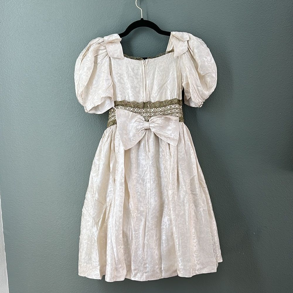 Vintage Modest Beige Girl’s Special Occassions Dress Bow Sz 14